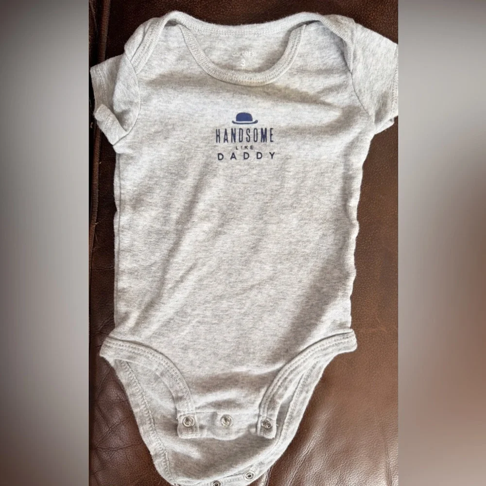 Carters 3 Months Grey “Handsome like Daddy” Onesie Three Button‎ Snap